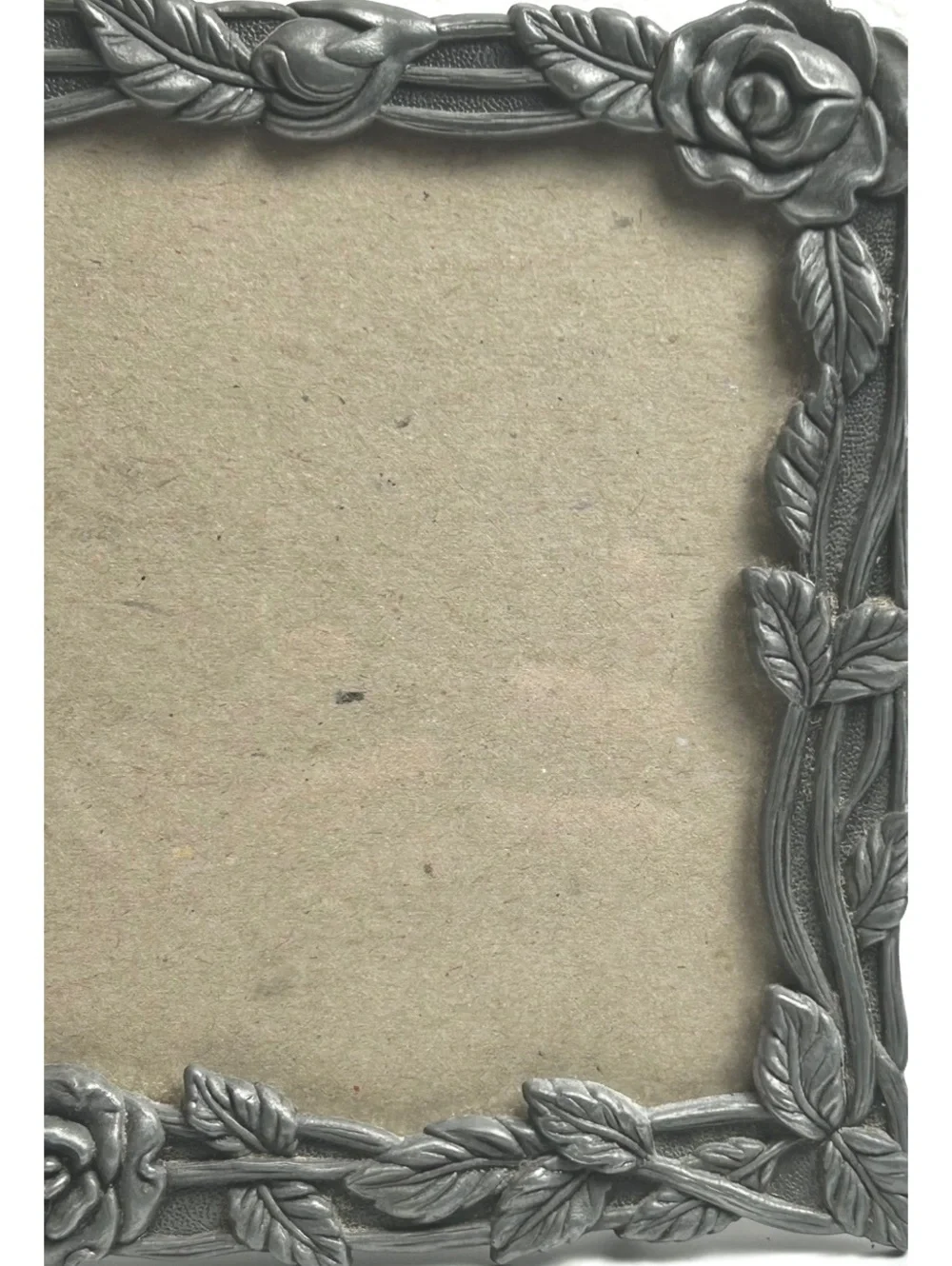 Vintage Decorative Distressed Silver-Tone Rose Frame